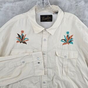 Howler Brothers Gaucho Snapshirt Mens XXL Beige Embroidered Agave Long Sleeve